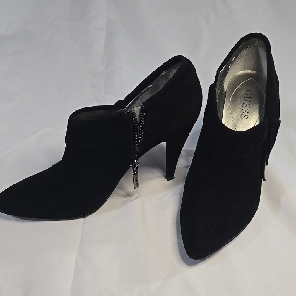 GUESS Women's Black Suede Heeled Ankle Boots